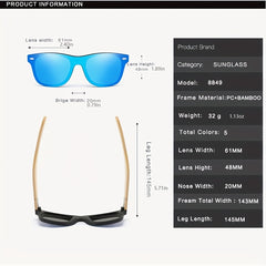 Square Frame Sunglasses Mirror Lens Wooden Temple Glasses UV400