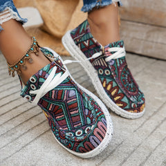 Retro Floral Print Flat Skate Shoes Lightweight And Comfortable Non slip Walking