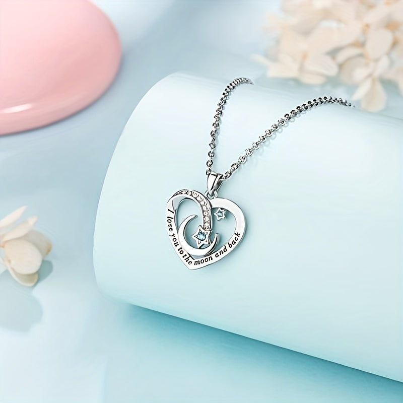 Heart Moon Star Pendant Necklace with Zirconia Inlay