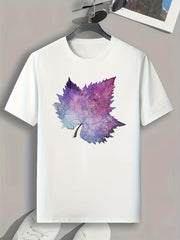 Leaf Pattern Print Men's Comfy Sports T-shirt Graphic Tee