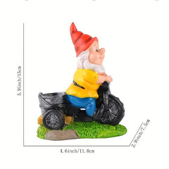 Outdoor Motorcycle Gnome Statue Dwarf Riding Motorcycle Succulent Flower Pot