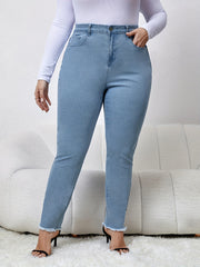 High Rise Skinny Jeans with Raw Trim