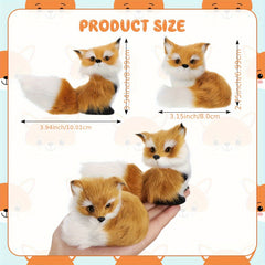 2pcs Realistic Fox Plush Stuffed Animals Soft Mini Toy Brown & Mini Foxes
