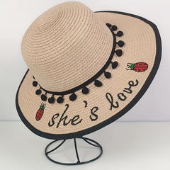 Summer Ladybug Beach Sunshade Straw Hat For Girls