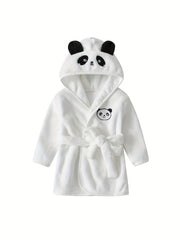 Panda Shape Hoodie Kids Pajamas Fleece Bathrobe
