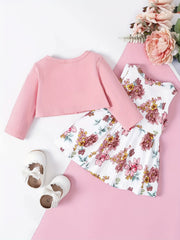 Baby Girl's Floral Print Pleated Sleeveless Dress Set