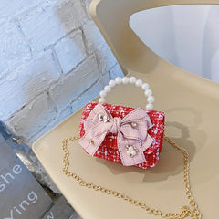 Kids' Bow Decor Mini Messenger Bag with Faux Pearl Handle