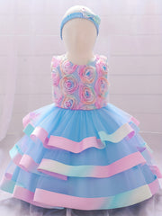 Baby Girl's 3D Flowers Wedding Evening Party Gown Dress