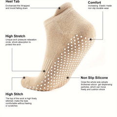 4 Pairs Non Slip Yoga Grip Socks for Women Barre Dance Anti Skid Socks