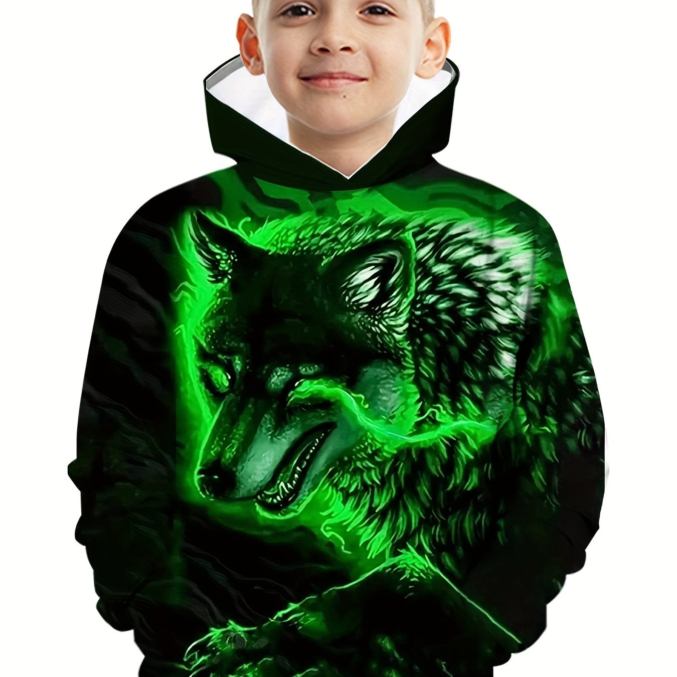 Stylish Wolf 3D Pattern Boys Sweatshirt Hoodie Spring Fall Outdoor Tops