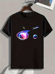 Space View Print Men's Graphic T shirt Casual Comfy Tees For Summer