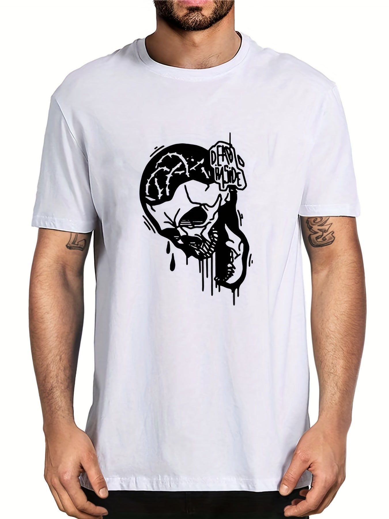 Men's Skull & Letter Print T shirt Casual Tee for Summer Outdoor