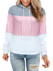 Drawstring Block Hoodies Casual Long Sleeve Sweatshirt