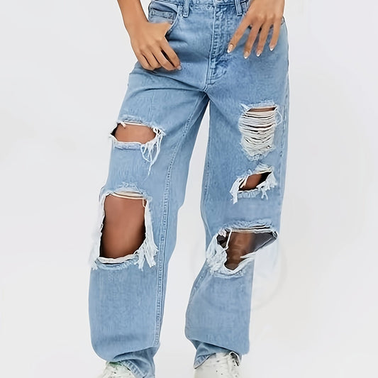 Ripped Distressed Boyfriend Jeans Slash Pockets