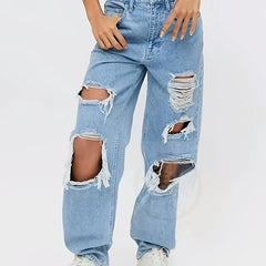 Ripped Distressed Boyfriend Jeans Slash Pockets