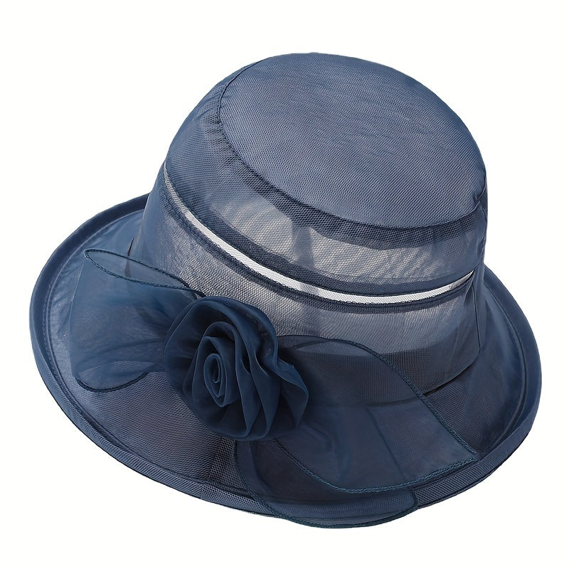 Flower Decor Breathable Bucket Hat Foldable Sunscreen Thin Basin Hat Lightweight