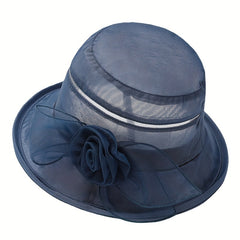 Flower Decor Breathable Bucket Hat Foldable Sunscreen Thin Basin Hat Lightweight