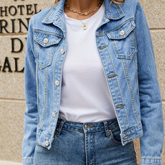 Long Sleeves Denim Coats Single Breasted Button Lapel Denim Jackets