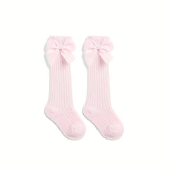 5 Pairs Baby Girls Bow Mesh Knee High Socks Toddler Cotton Dress Stockings
