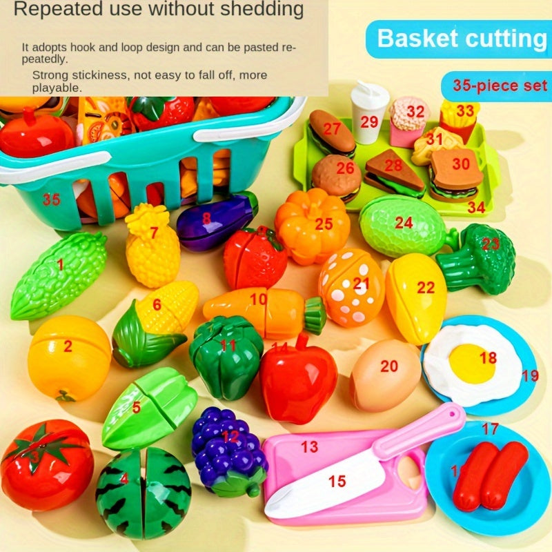 35pcs Kitchen Toy Set Fruit Vegetable Accessories Shopping Basket