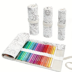 Canvas Pencil Bag Roll 72 Holes Creative Stationery Box