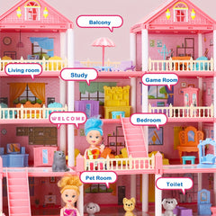 4-Layer Dollhouse Toy Set for Girls - Large Villa DIY Building Kit