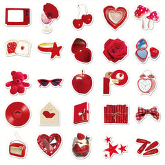 50pcs Red Ins Wind Fun Cartoon Stickers Vinyl for Luggage Guitar Car