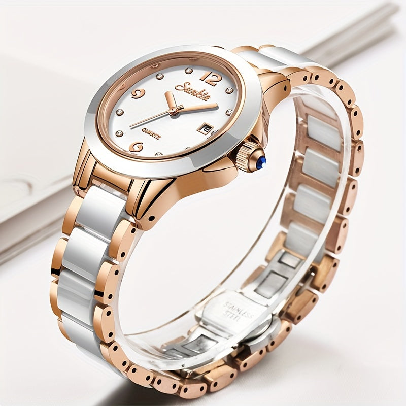 LIGE Schoolgirl Ceramic Watch Girl Quartz Watch Calendar Waterproof Wrist Watch