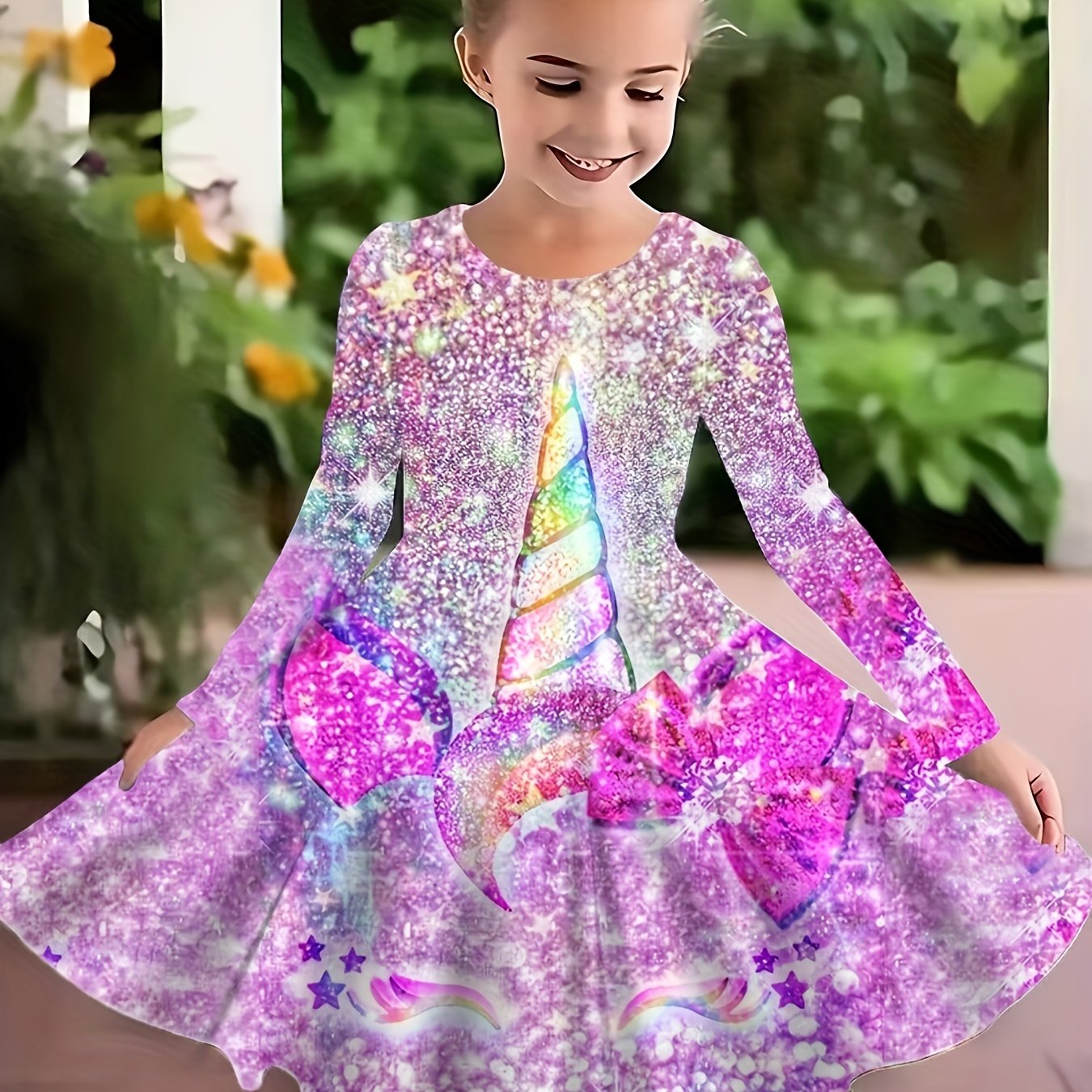 Girls Dreamy Sequin Print Unicorn Sleeveless Dress