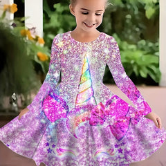 Girls Dreamy Sequin Print Unicorn Sleeveless Dress