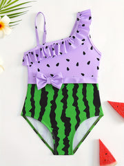 Toddler Girls Watermelon Asymmetrical Neck One Piece Swimsuit