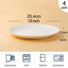 4 PCS 25 Dinner Plates Set Porcelain Scratch Resistant