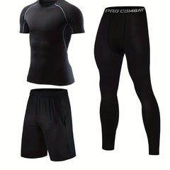 Men's 3-Piece Compression Suit Quick Drying - Sports & Fitness