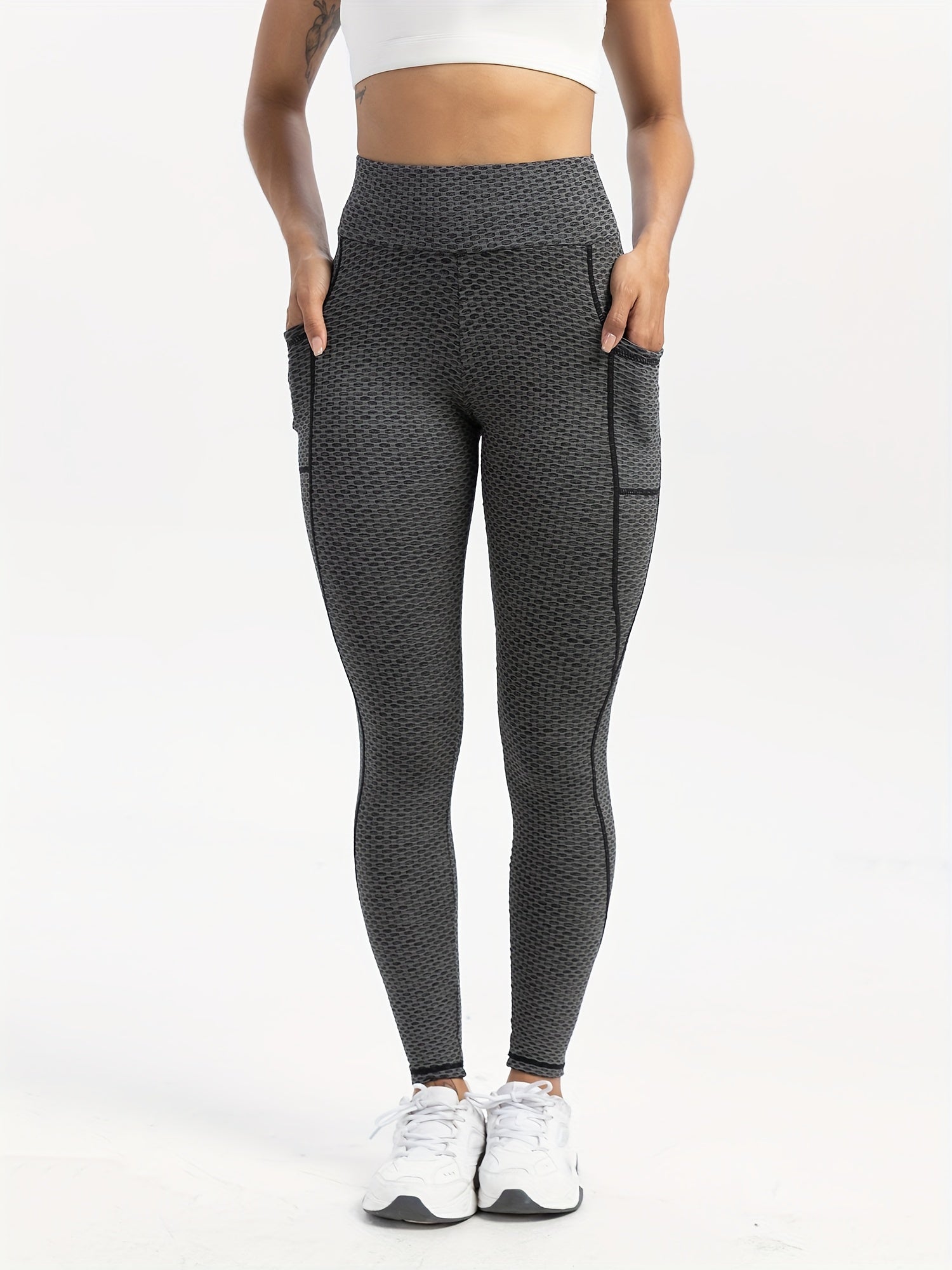 Women's Gray and Spliced Leggings for Yoga Running Fitness