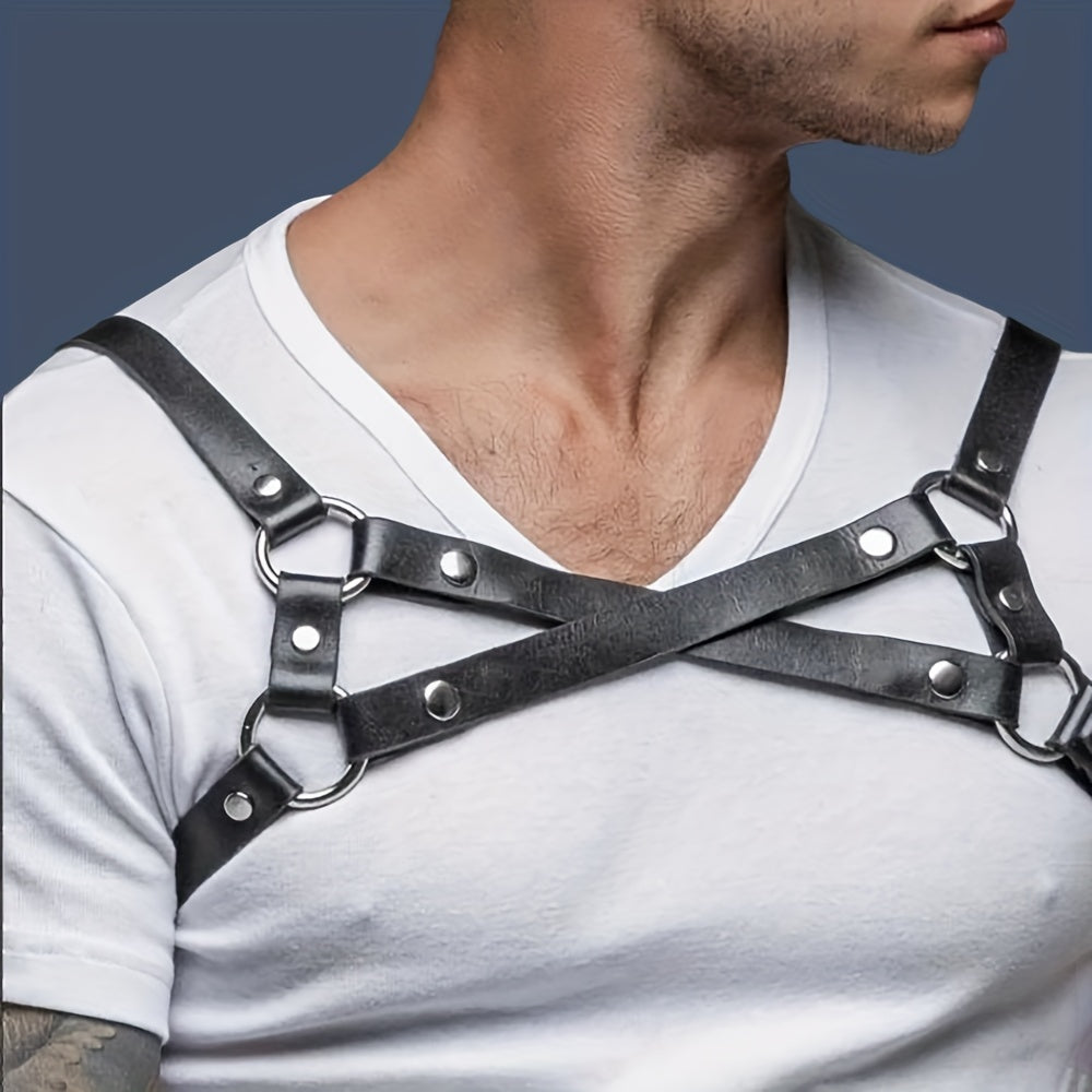 Men's PU Leather Body Chest Belt Harness for Party Costume Club