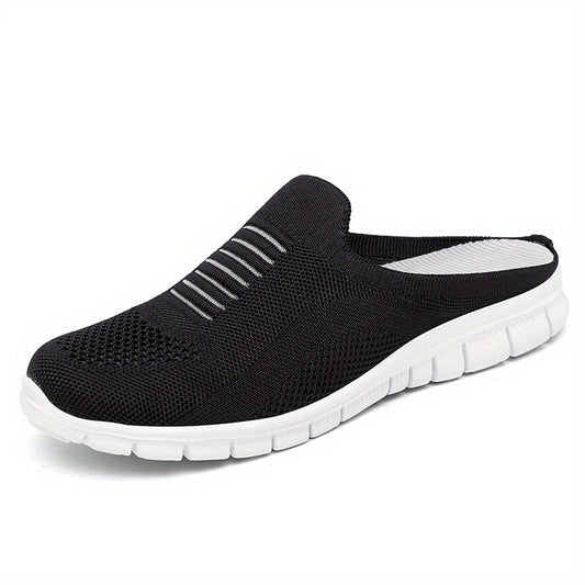 Women's Knit Flat Mules Comfy Solid Closed Toe Non Slip Slides Shoes