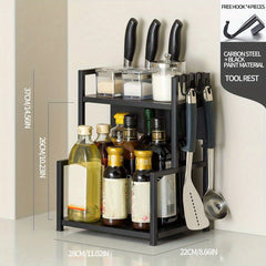 2 Tier Spice Rack Organizer with Holder and Hooks