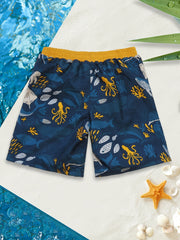 Boys Underwater Animals Print Surfing Shorts Swimming Trunks