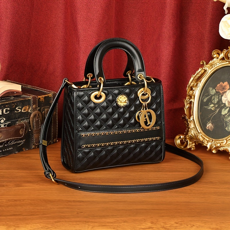 Quilted Top Handle Satchel Crossbody Bag Leather Handbag Purse