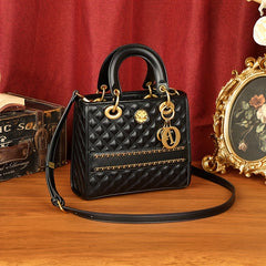 Quilted Top Handle Satchel Crossbody Bag Leather Handbag Purse