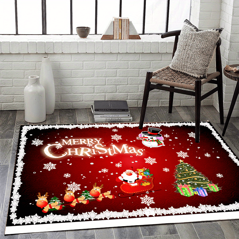 Christmas Area Rug Elk Santa Claus Pattern Non-slip Carpet Rustic Home Decor