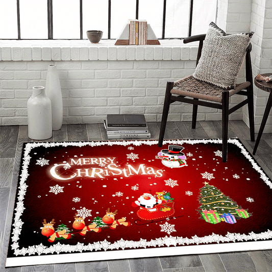 Christmas Area Rug Elk Santa Claus Pattern Non-slip Carpet Rustic Home Decor