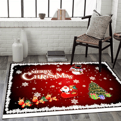 Christmas Area Rug Elk Santa Claus Pattern Non-slip Carpet Rustic Home Decor