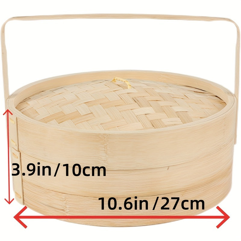 Bamboo Steamer Basket With Lid - Reusable for Home & Restaurant