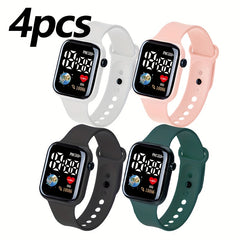 4pcs LED Sports Watch 24H Display Silicone Strap Digital
