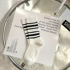 5 Pairs Striped Crew Socks Breathable Mid Tube Stockings