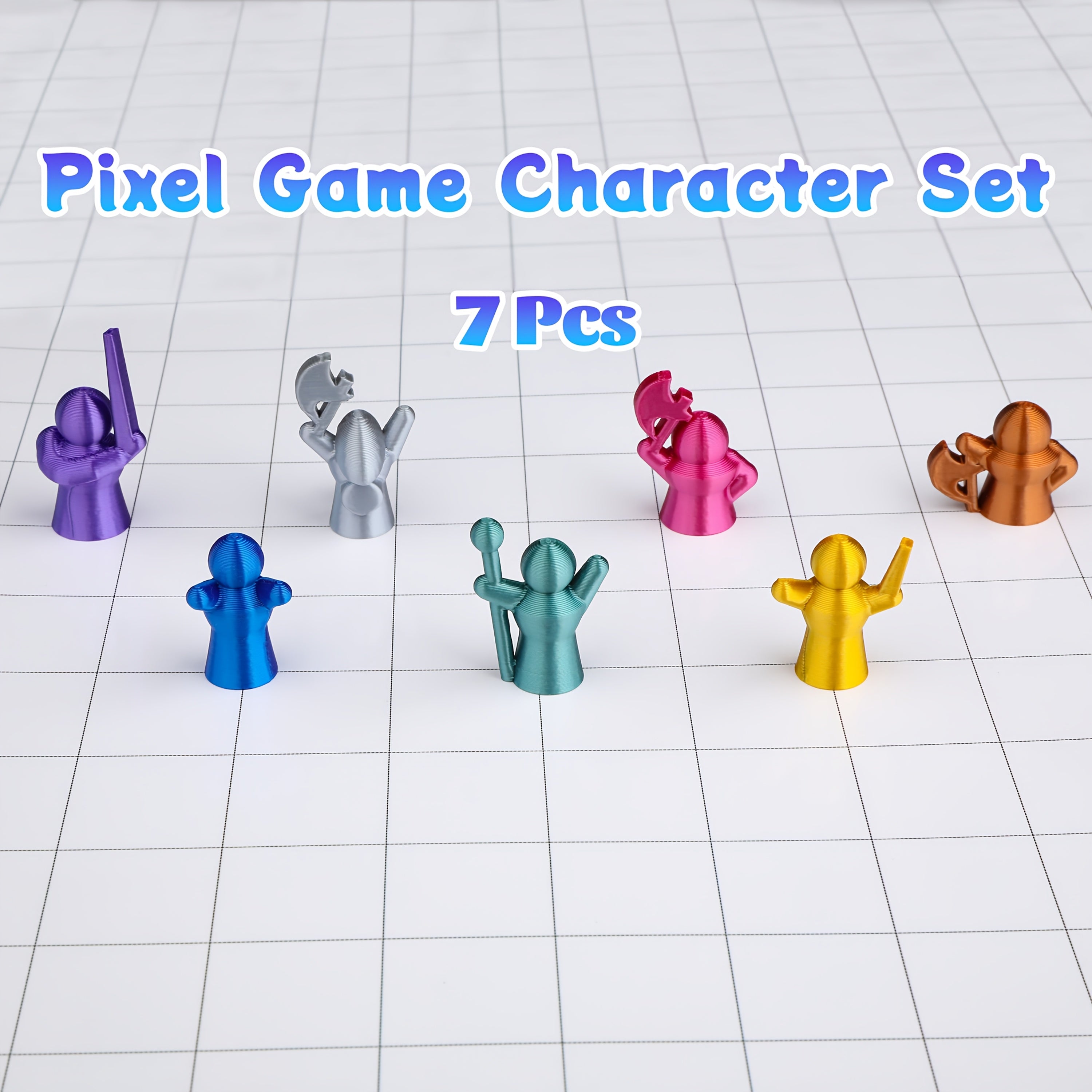 7pcs Pixel Game Character Set TTRPG Figures for Tabletop Adventures