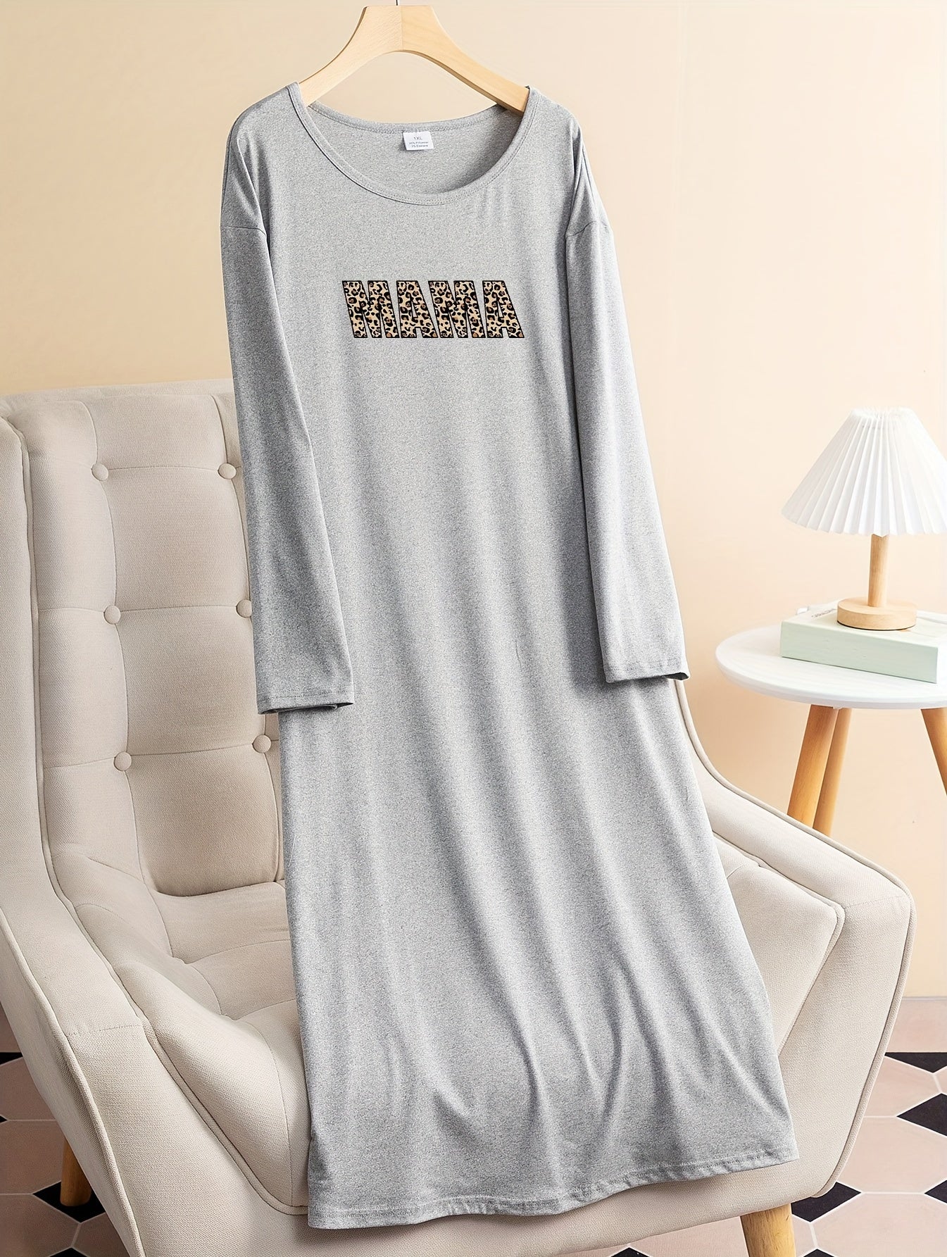 Leopard Print Lounge Dress Long Sleeve