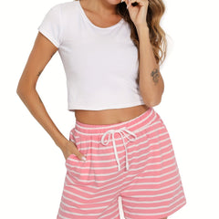 Stripe Print Drawstring Shorts Casual Elastic Waist Women's Clothing