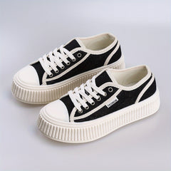 Women's Canvas Lace Up Casual Sneakers Low Top Shoes
